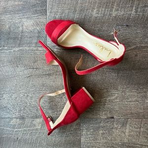 Lulus red suede high heels. Block heel - so comfy! Size 7.5.